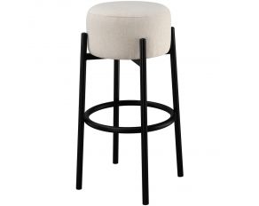 Leonard Upholstered Backless Round Stool in White and Black