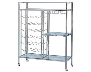 Glass Shelf Serving Cart with Casters in Chrome