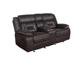 Greer Glider Loveseat With Console in Brown