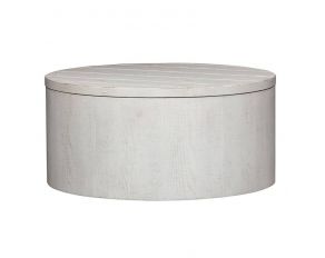 Modern Farmhouse Drum Cocktail Table in Flea Market White Finish