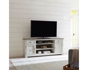 Ocean Isle 72 Inch Entertainment TV Stand in Antique White Finish with Weathered Pine