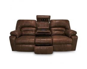 Franklin Dakota Power Reclining Sofa with Drop Down Table and Lumbar Massage in Bonanza Smokey