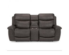 Brixton Power Reclining Console Loveseat with Integrated USB Port in Holster Steel