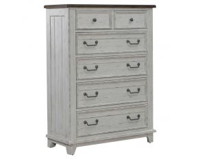 River Place 6 Drawer Chest in Riverstone White and Tobacco