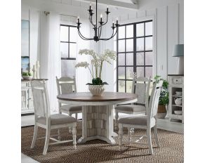 River Place Round Dining Set in Riverstone White and Tobacco