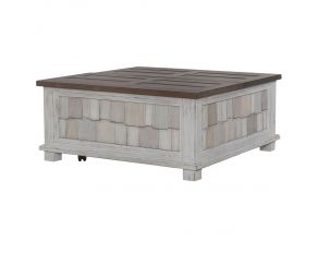 River Place Lift Top Storage Cocktail Table in Riverstone White and Tobacco