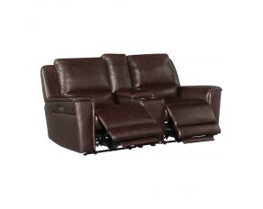 Pantera Power Motion Loveseat with Console in Palais Dark Brown