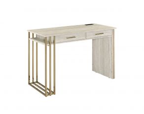 Tyeid Vanity Desk in Antique White and Gold