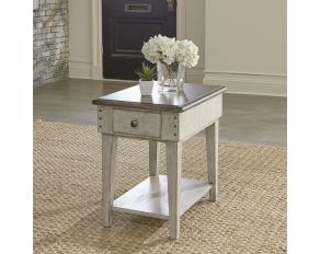 Ivy Hollow Drawer Chair Side Table in Weathered Linen with Dusty Taupe Top