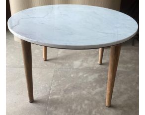 G703718 Round Coffee Table in White and Natural