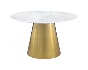 Ambrose Round Marble Top Dining Table in Brushed Gold