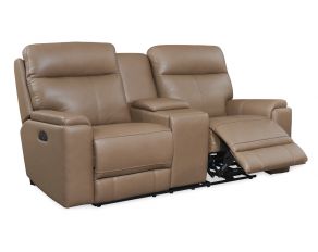 Bryant Dual Power Reclining Loveseat with Console in Tuscan Tan