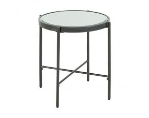 Vienna Round End Table with Mirror Top in Black