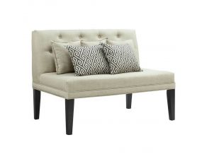 Maddox Dining Loveseat with Five Pillows in Dark Oak and Taupe