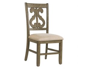 Stone Wooden Swirl Back Side Chair in Gray and Taupe