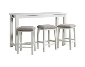 Stone Bar Table and 3 Stool Set in White