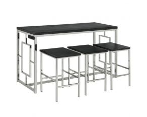 Ezra Bar Table and 3 Stools Set in Black and Chrome