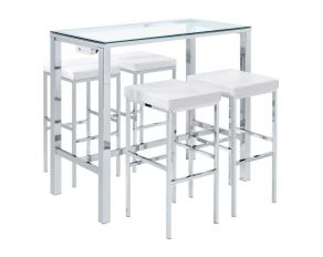 Lancy Bar Table and 4 Stools Set in Chrome