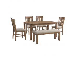 Everett 6 Piece Dining Set in Brown Acacia