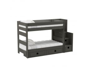 Cali Kids Complete Twin Over Twin Bunk With Staircase and Trundle in Grey