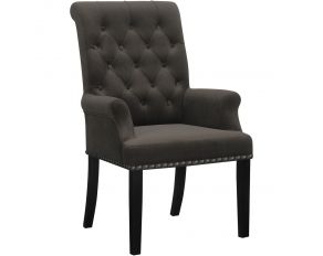 Alana Upholstered Tufted Arm Chair with Nailhead Trim in Brown Velvet