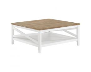 Maisy Square Coffee Table With Shelf in Brown And White