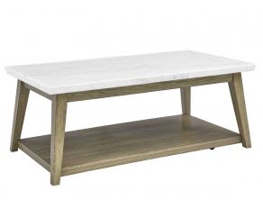 Vida Cocktail Table with White Marble Top in Dusty Blonde Finish