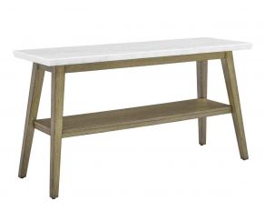 Vida Sofa Table with White Marble Top in Dusty Blonde Finish