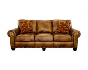 Silverado Sofa with Two Accent Pillows in Metamorphosis Camel