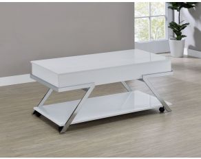 Zena Lift Top Cocktail Table with Casters in White and Chrome