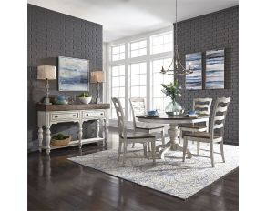 Parisian Marketplace Pedestal Dining Room Set in Heathered Brownstone with White