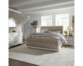 Magnolia Manor Upholstered Sleigh Bedroom Set in Antique White