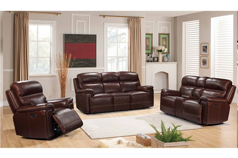 Fresno 2X Power Leather Living Room Set in Brown by Leather