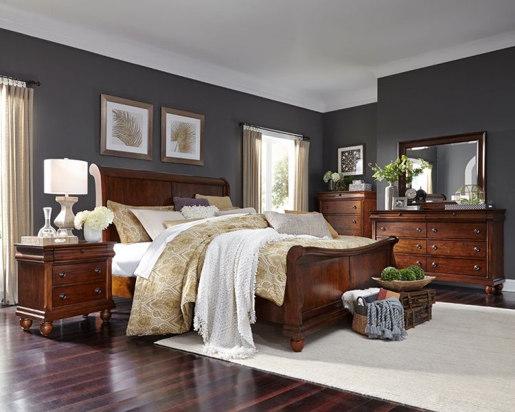 Passion Furniture Louis Philippe Black King Sleigh Bed with High