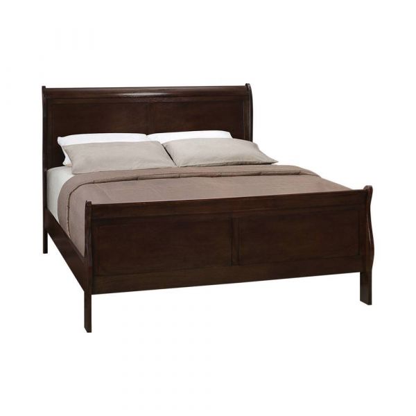 Passion Furniture Louis Philippe Black King Sleigh Wood Bed with High Footboard