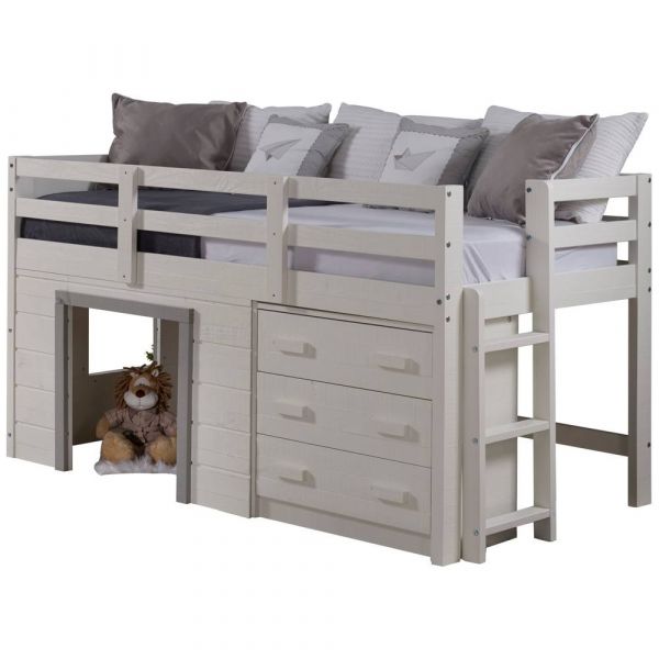 Sweet Dreams Low Loft Twin Bed in White and Grey by Donco Trading