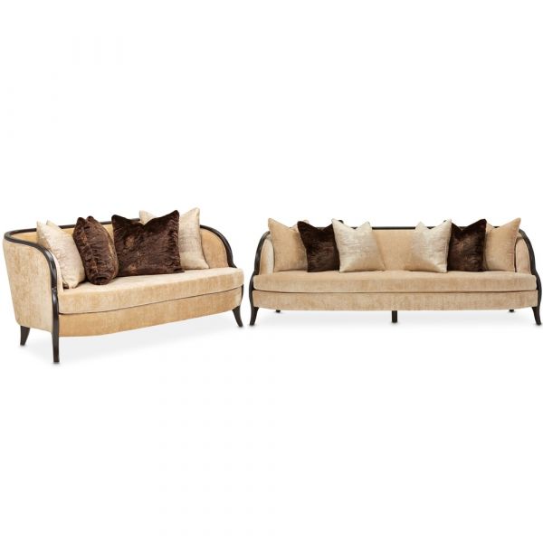 Michael Amini Malibu Crest Chenille Sofa - Honey/Dark Espresso