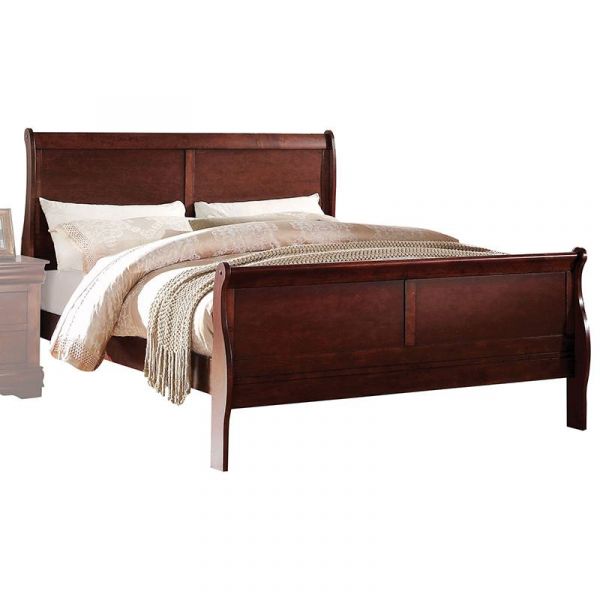 Acme Furniture Louis Philippe III Traditional Wood Sleigh King Bed in Cherry