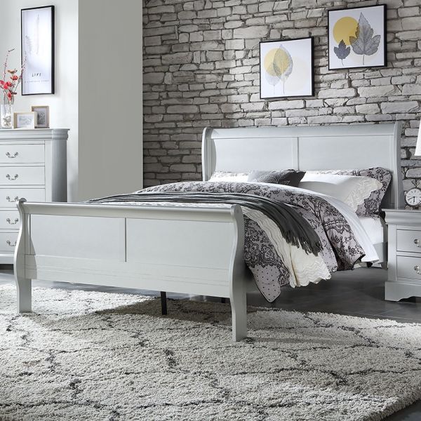 Louis Philippe III Sleigh Bed (Platinum) by Acme Furniture