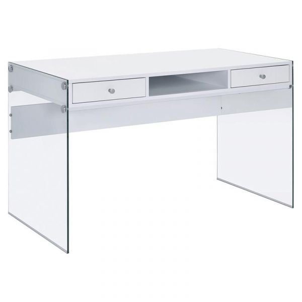 Glossy white deals desk with drawers