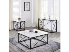 Skyler Marble Top Occasional Table Set in White and Black