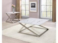 Zurich Faux Marble Top Square Occasional Table Set in White