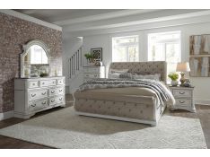 Magnolia Manor Upholstered Sleigh Bedroom Collection in Antique White Finish