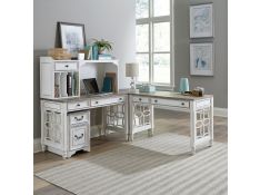 Magnolia Manor Office Set L Shaped Desk Set in Antique White Finish