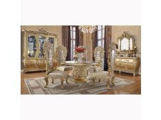 Cabriole Round Dining Set in Gold Finish