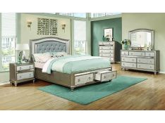 Bling Game Storage Bedroom Set in Metallic Platinum