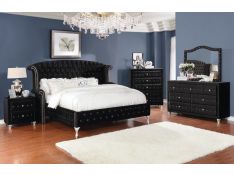 Deanna Upholstered Bedroom Set in Black Velvet with Metallic Legs