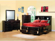 Phoenix Bookcase Storage Bedroom Set in Deep Cappuccino