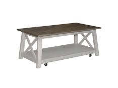 Laurel Bluff Rectangular Cocktail Table in Antique White Finish with Dust Grey Tops