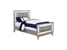 Leighton Twin Panel Bed With Mirrored Accents in Mercury Metallic